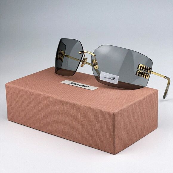 NEW Miu Miu MU54YS 5AK30B Gold Light Grey Wraparound Rimless Women Sunglasses main image 5